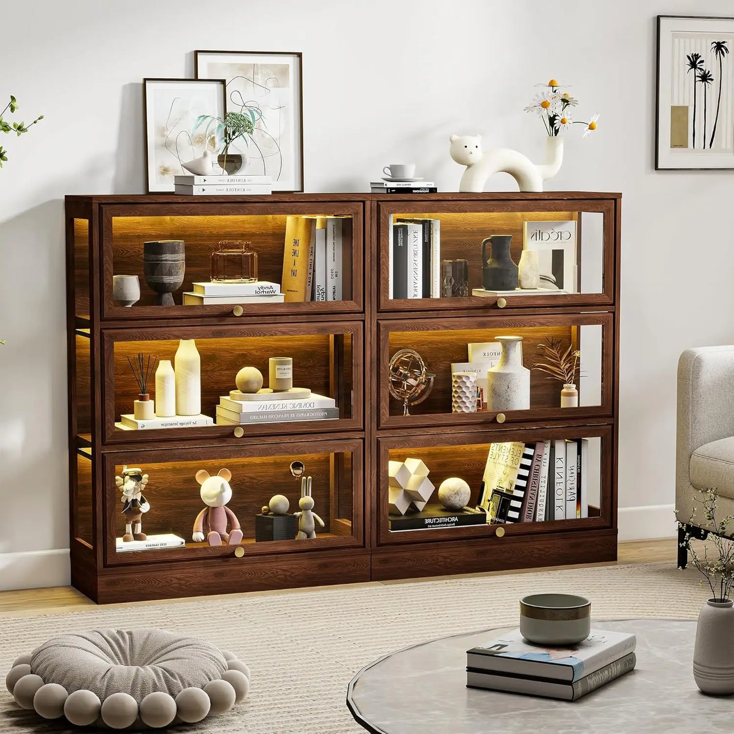 ZHILU Display Cabinet 3 Tier Curio With LED Lighting