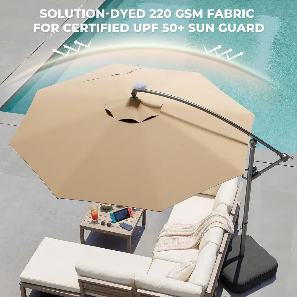 HOMSHADE 10 t Oset Patio Umbrella with r Lights, LED Lighted Umbrella Outdoor Patio with Base Included, Heavy Duty Hanging Canti