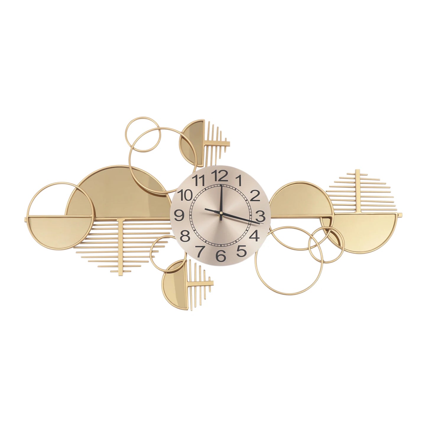 Geometric Wall Clock, 86x43cm Gold Iron Forged Timepiece, Silent Quartz Movement Clear Arabic Numerals Multi-position Hanging Slots Indoor Wall Decor For Living Room Office Cafe