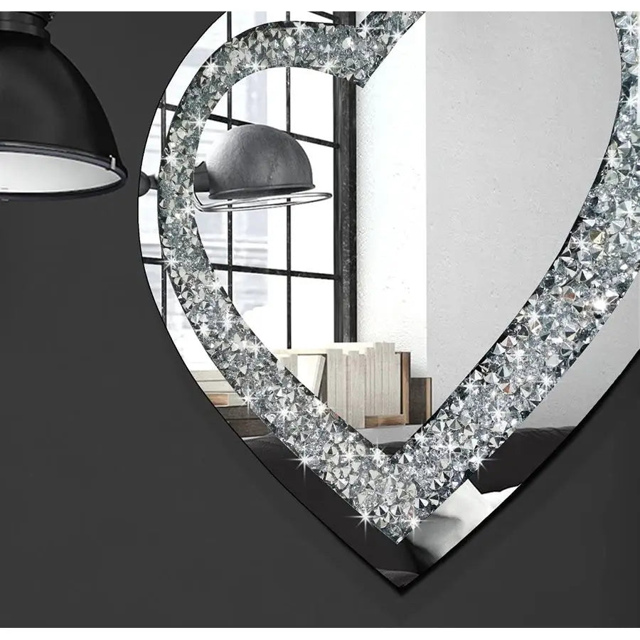 Crystal Crush Diamond Heart Shaped Frameless Wall Mirror Decor