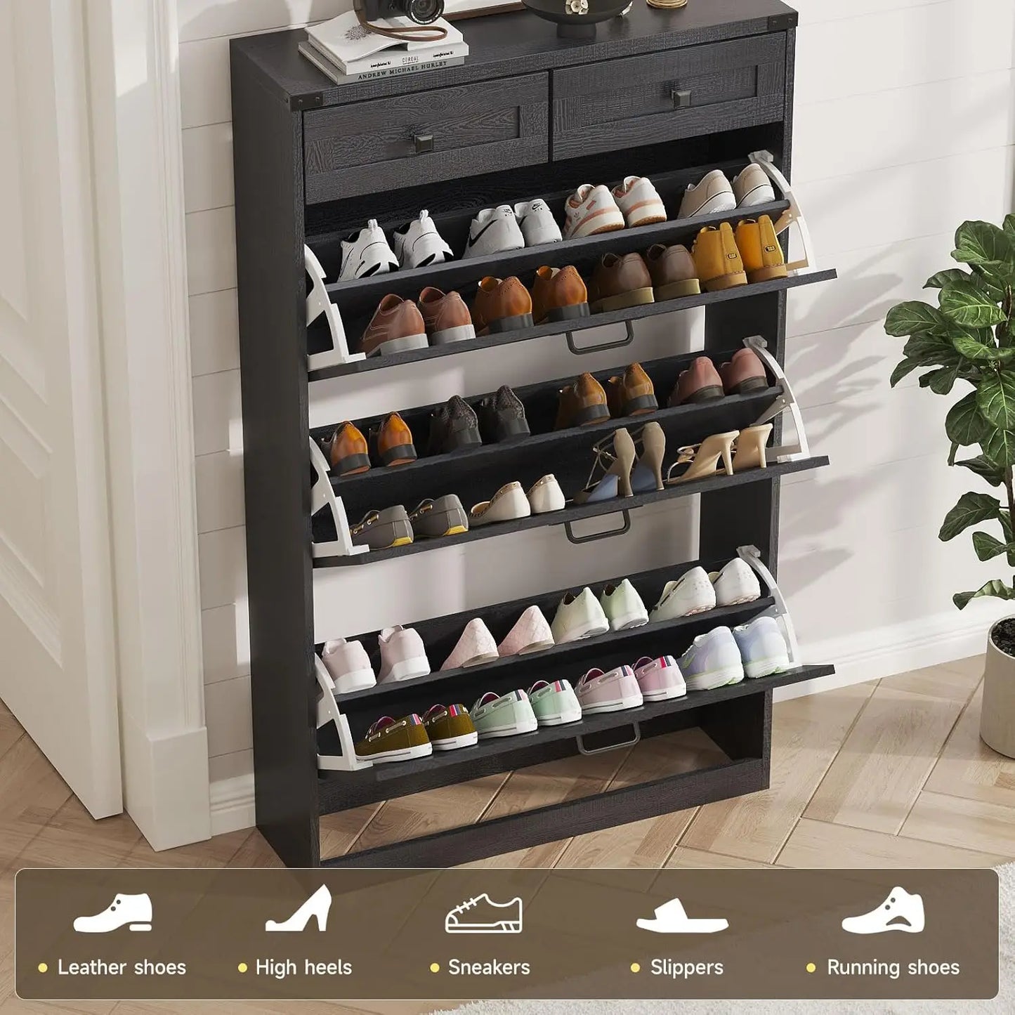 Shoe Cabinet with 3 Flip Drawers & 2 Drawers,Freestanding Shoe Storage Cabinet for Entryway,Farmhouse Narrow Slim, Custom