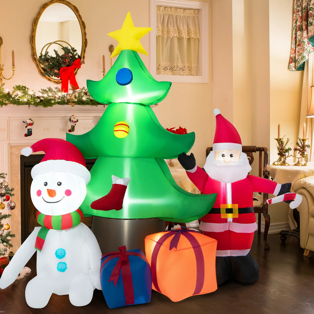 LIFEZEAL Inflatable Christmas Tree With Santa And Snowman Lights