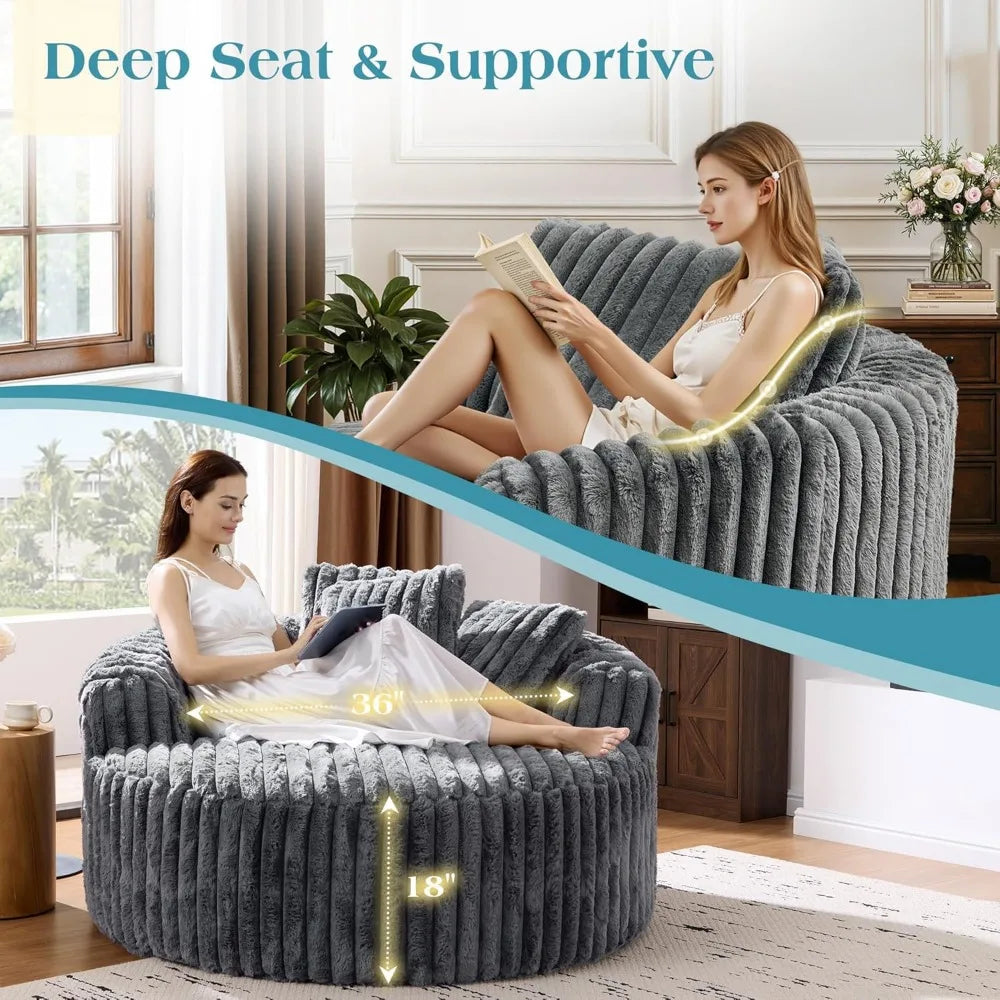 Oversized Round Chair Lounge Chaise Corduroy Upholstered Deep Seat Sofa
