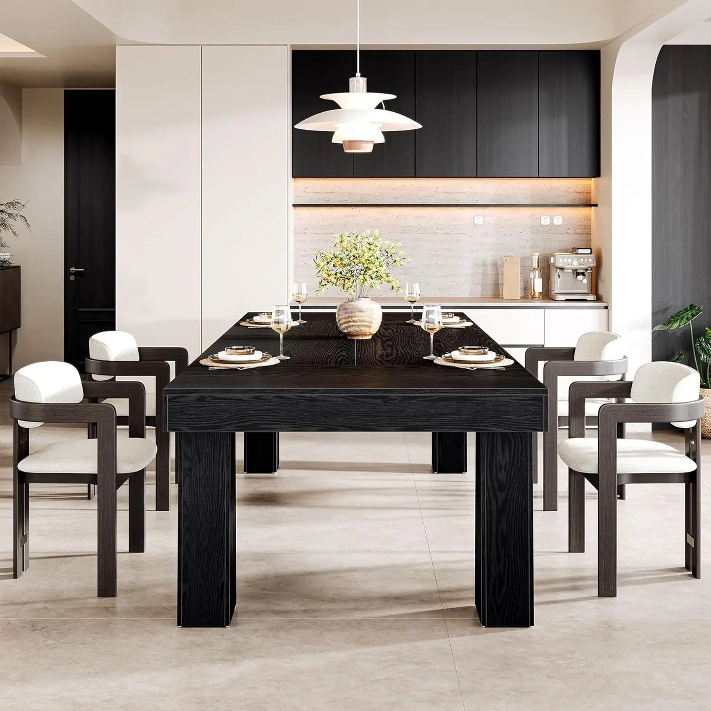 Modern Rectangular Engineered Wood Dining Table With Heavy Duty Legs