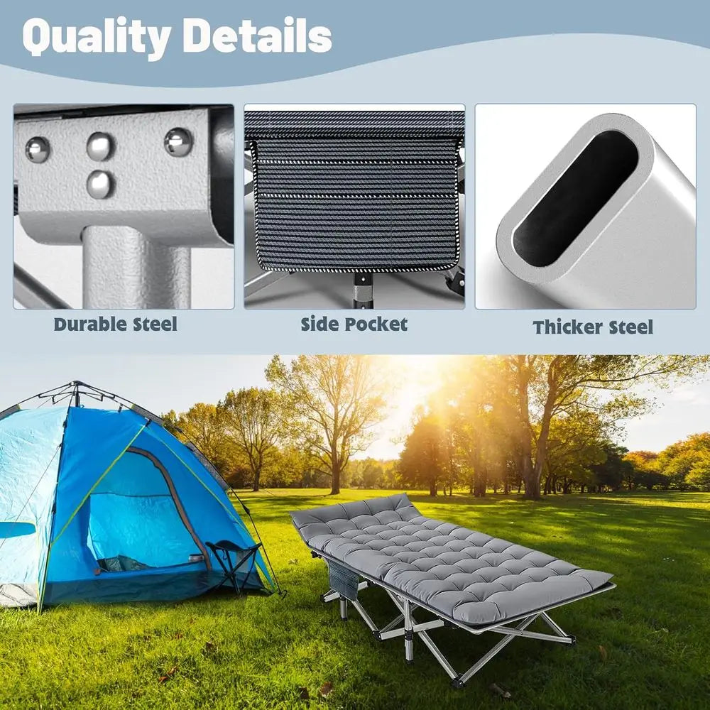 Oversized XXL olding Camping Cot or Adults with Pad, Padded Portable Sleng Cots, Camp Bed with Carry Bag or Outdoor Travel, Beac