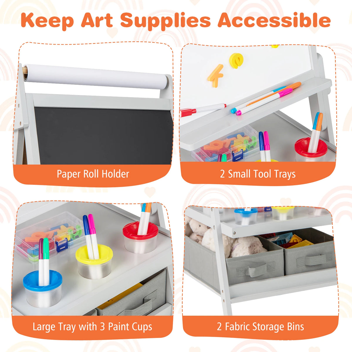 HOMASIS 3-in-1 Kids Art Easel with Magnetic Chalkboard and Whiteboard