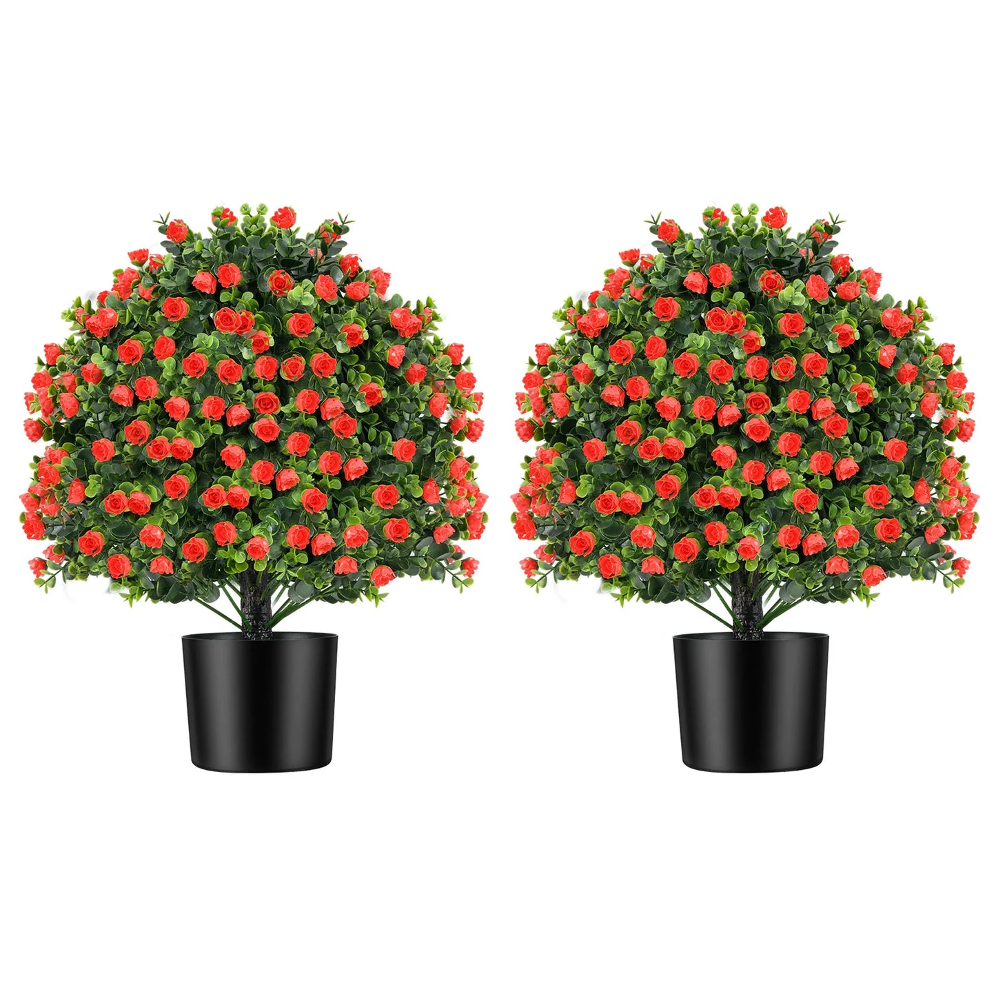 2 Pack Artificial Rose Topiary Ball Tree Faux Shrub Bushes w/ Flowers