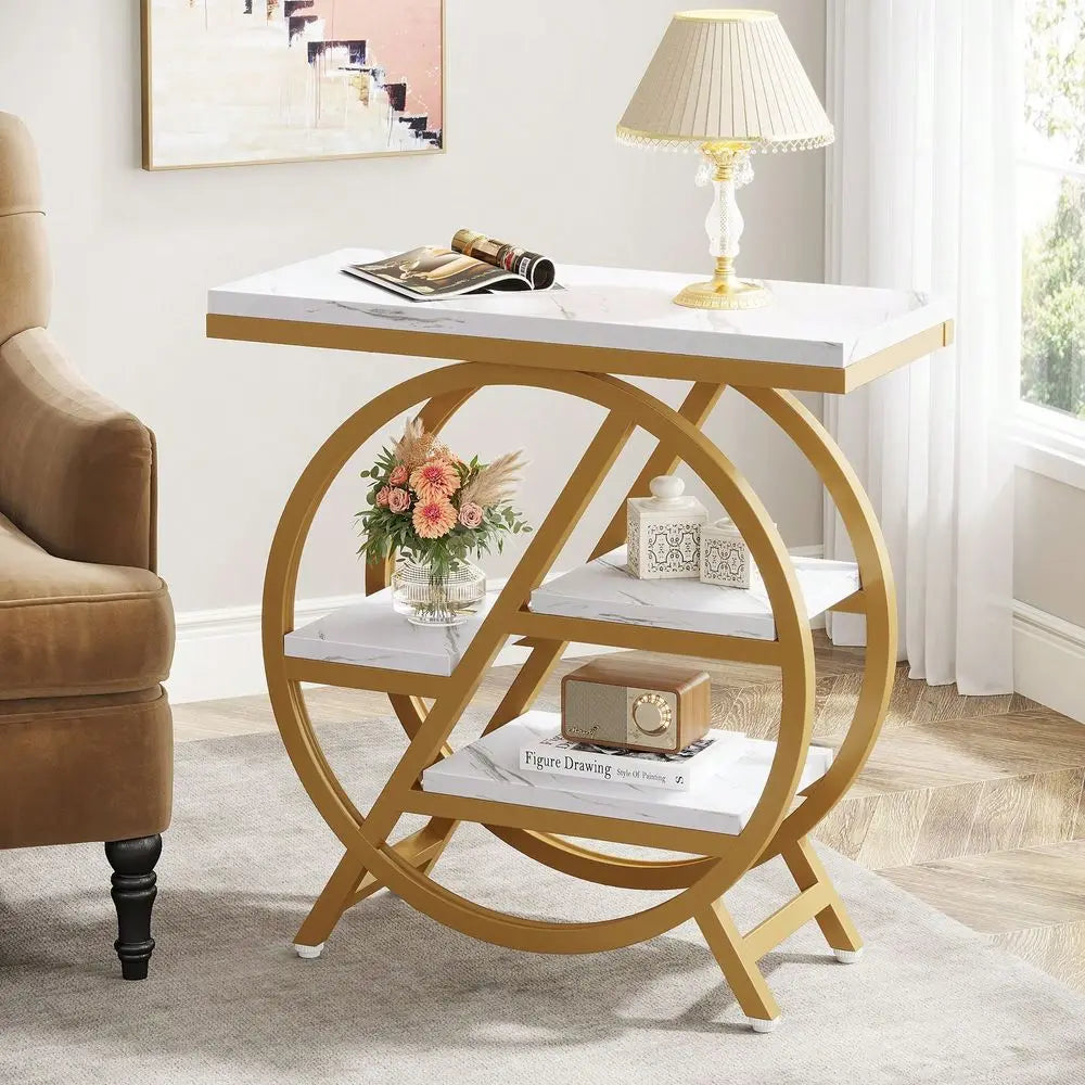 4-Tier End Table For Living Room, Narrow Side Table With Storage, Wood Sofa Side With Metal Frame, Industrial