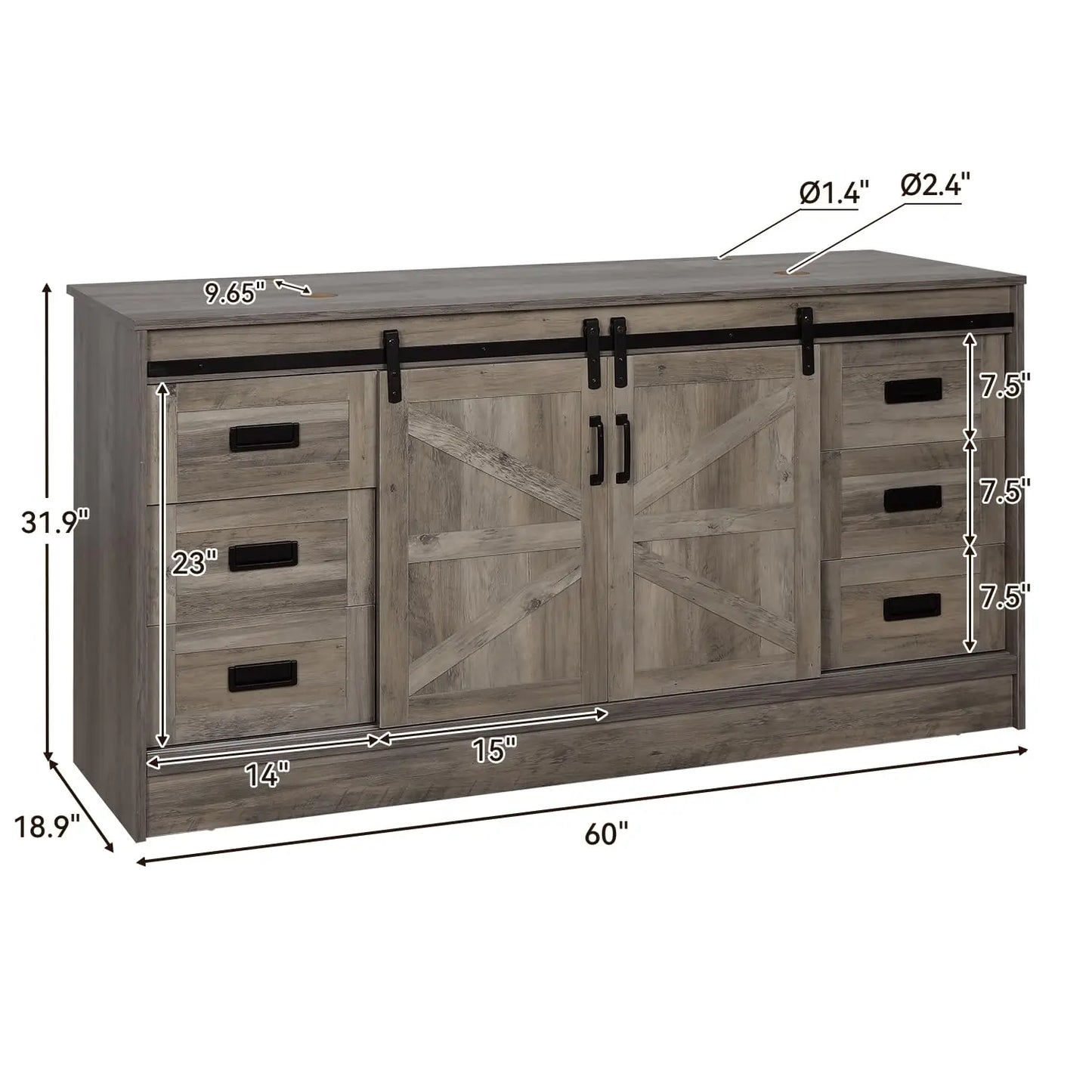 60" Barn Door Bathroom Vanity with 6 Drawers and Two Doors, Farmhouse Style Standing Pedestal Cabinet with Two Blue, Custom