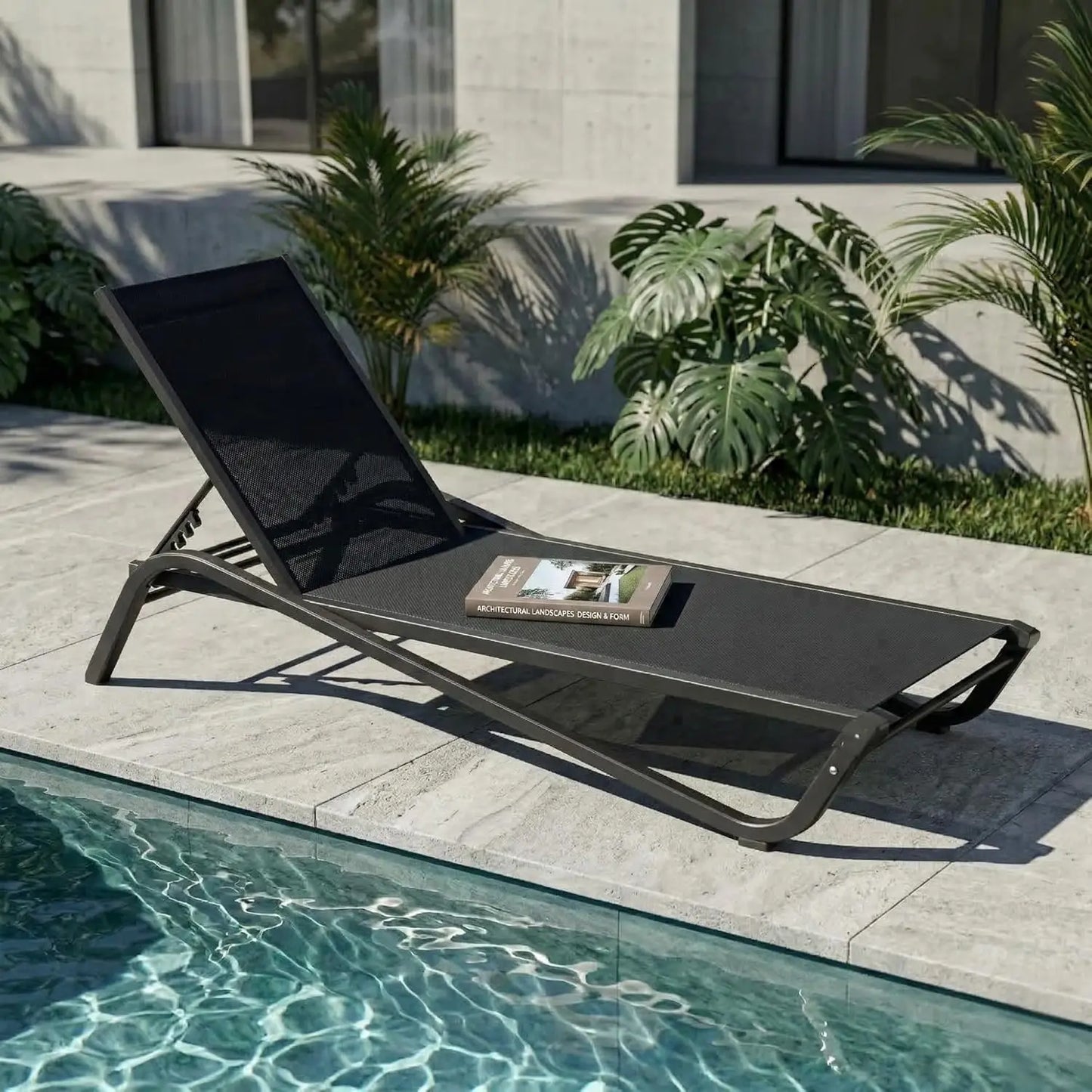 Adjustable Patio Chaise Lounge Outdoor Textilene Sun Bed for Pool Deck Rust-Proof Aluminum Frame, Custom
