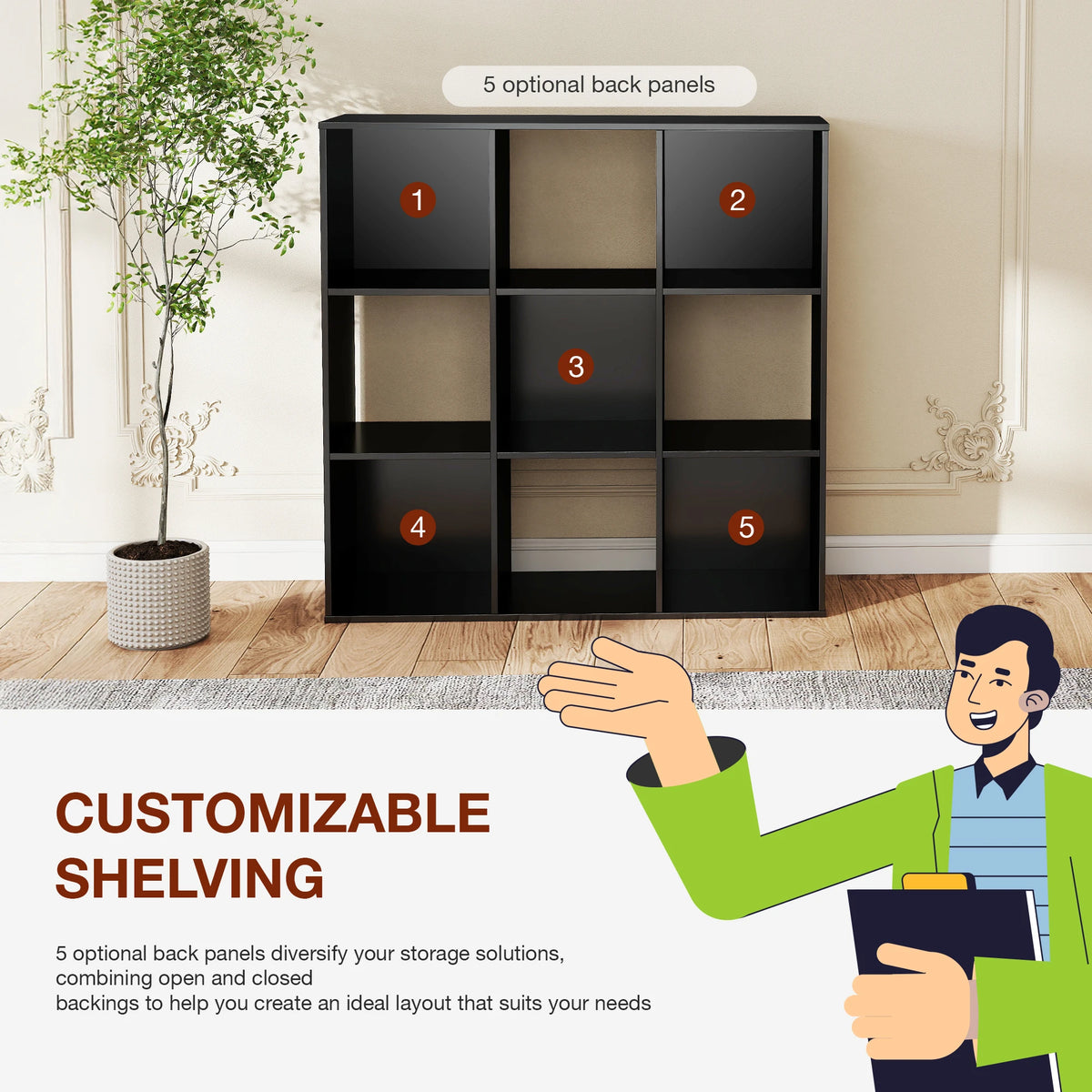 JHK Wooden Storage Organizer Bookcase Open Shelves for Home Office