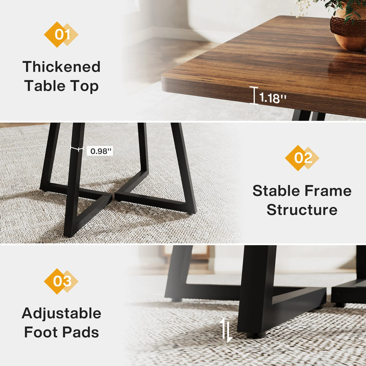 Tribesigns Industrial Square Dining Table Featuring Wood And Metal Frame
