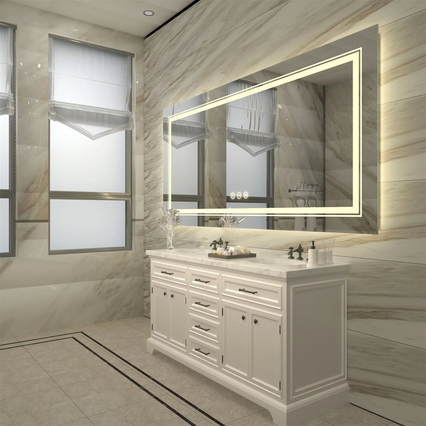 LED Backlit Bathroom Mirror Dual Lights Anti Fog Dimmable Touch