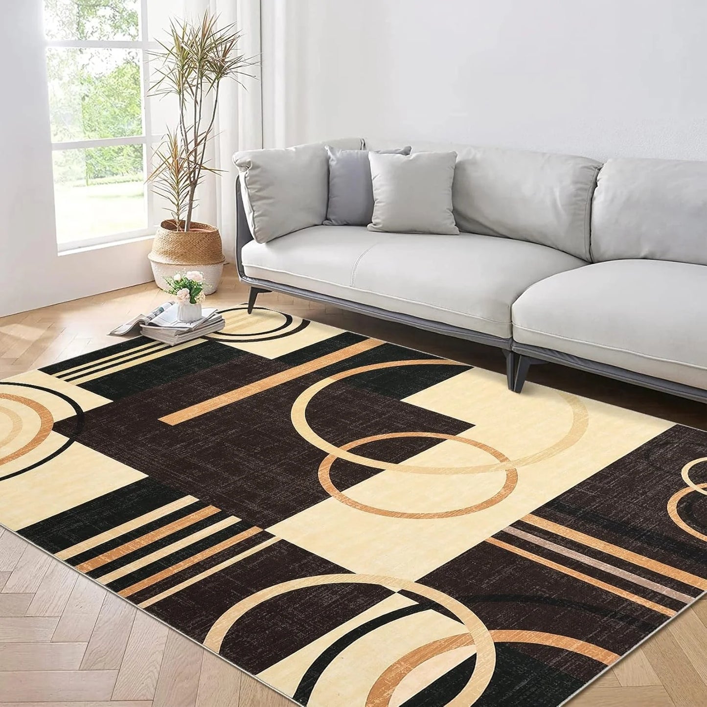 Machine Washable 8x10 Area Rug Modern Geometric Rug Low Pile Foldable Rugs Soft Carpet for Bedroom Living Room Dorm