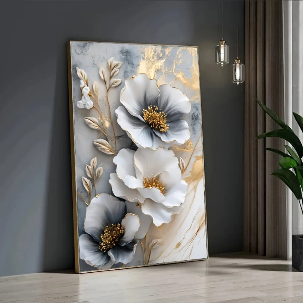 Modern Luxury Floral Canvas Mural 3D Painting For Living Room