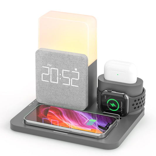COLSUR 4 In 1 Wireless Charging Dock Alarm Clock For iPhone Apple Watch AirPods