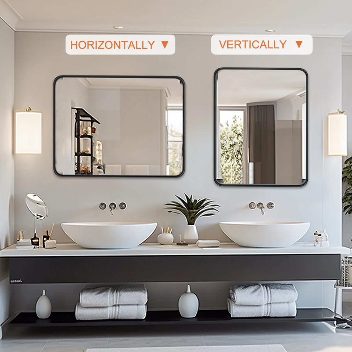 JHK Matte Metal Framed Bathroom Vanity Mirror With Tempered Glass