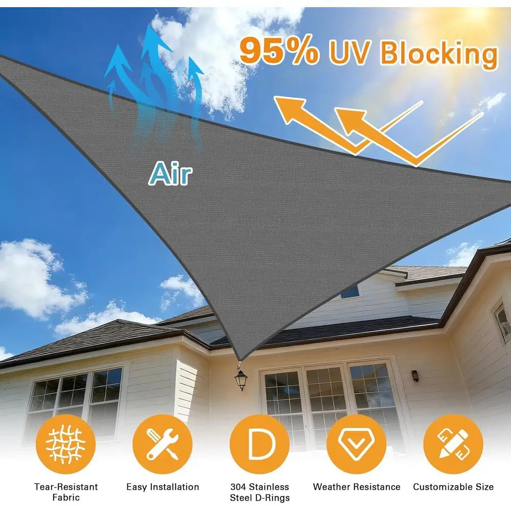 22'X22'X22' e Sun Shade Sail, 185GSM HDPE UV Block k Grey Awning Shade Cloth or Patio, Pool, Backyard (Custom