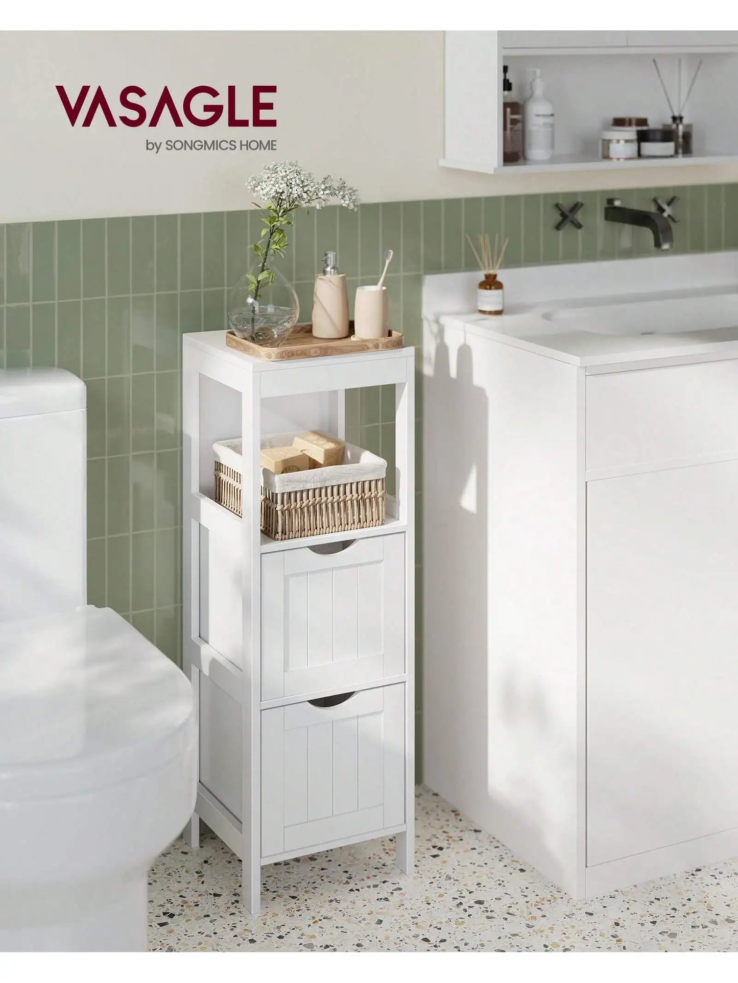 Modern Bathroom Floor Cabinet With 2 Drawers And Open Shelf - Freestanding Storage Organizer Bathroom Floor Cabinet With