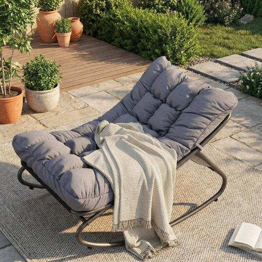 Oversized Patio Rocking Chair – Heavy Duty Metal Frame, Thick Waterproof Cushion, Ergonomic Comfy Lounge Rocker, 400 lbs Capacity, for Outdoor Porch, Garden, Balcony, Backyard
