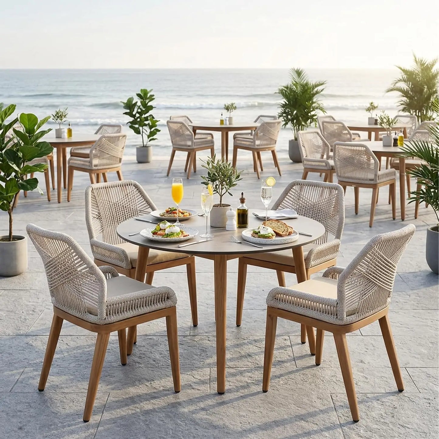Patio Dining Chair Set 4 Pieces Aluminum Modern Furniture Seating for Garden Kitchen Porch Outdoor Wicker Dining Chairs, Custom