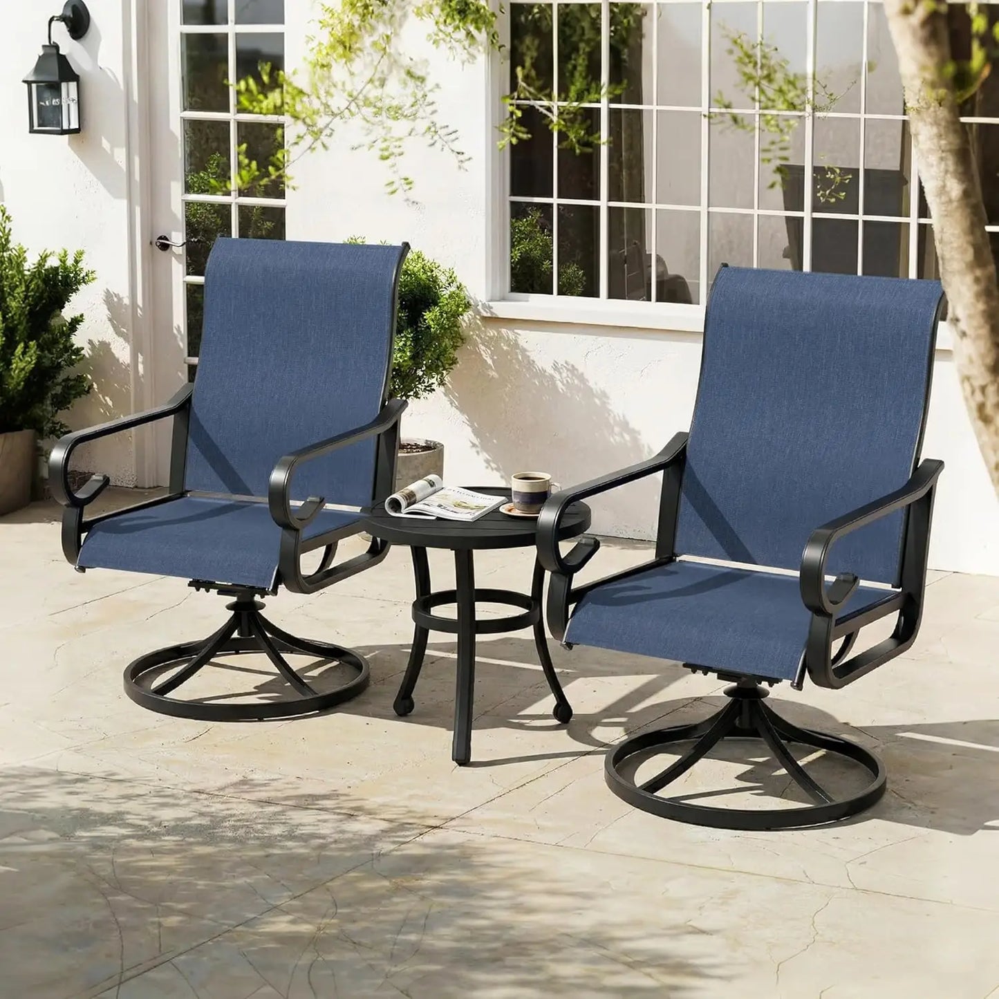 3-Piece Patio Bistro Set, All Weather Breathable Textilene Swivel Chairs and Side Table, Outdoor Patio Furniture Set, Custom