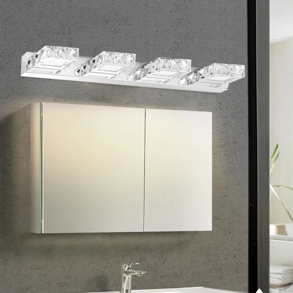 4-Head Crystal Mirror Light Modern Bathroom Makeup Light Long Waterproof Wall Lamp LED Wall Fixtures Sconce, White