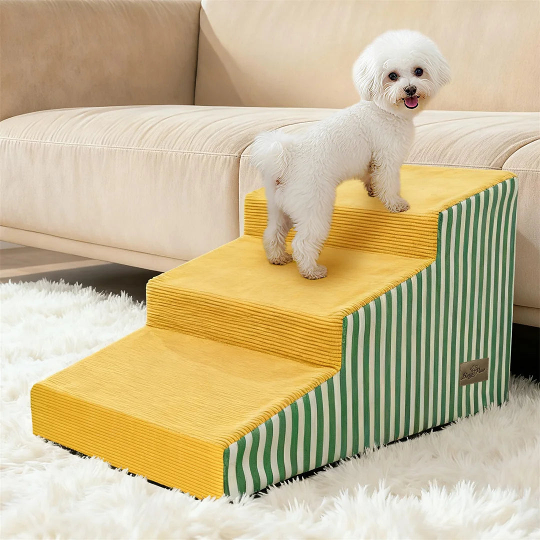 3/4/5 Steps High-Density Foam Dog Stairs with Gentle Slope,Vibrant Color Washable Cover for Small to Medium Dogs Access to High Beds And Sofa