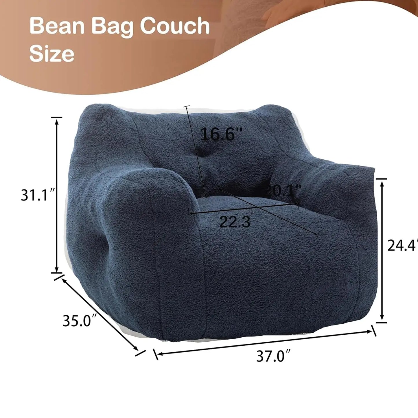 Memory Foam Bean Bag Chair For Adults With Arms FauxFur