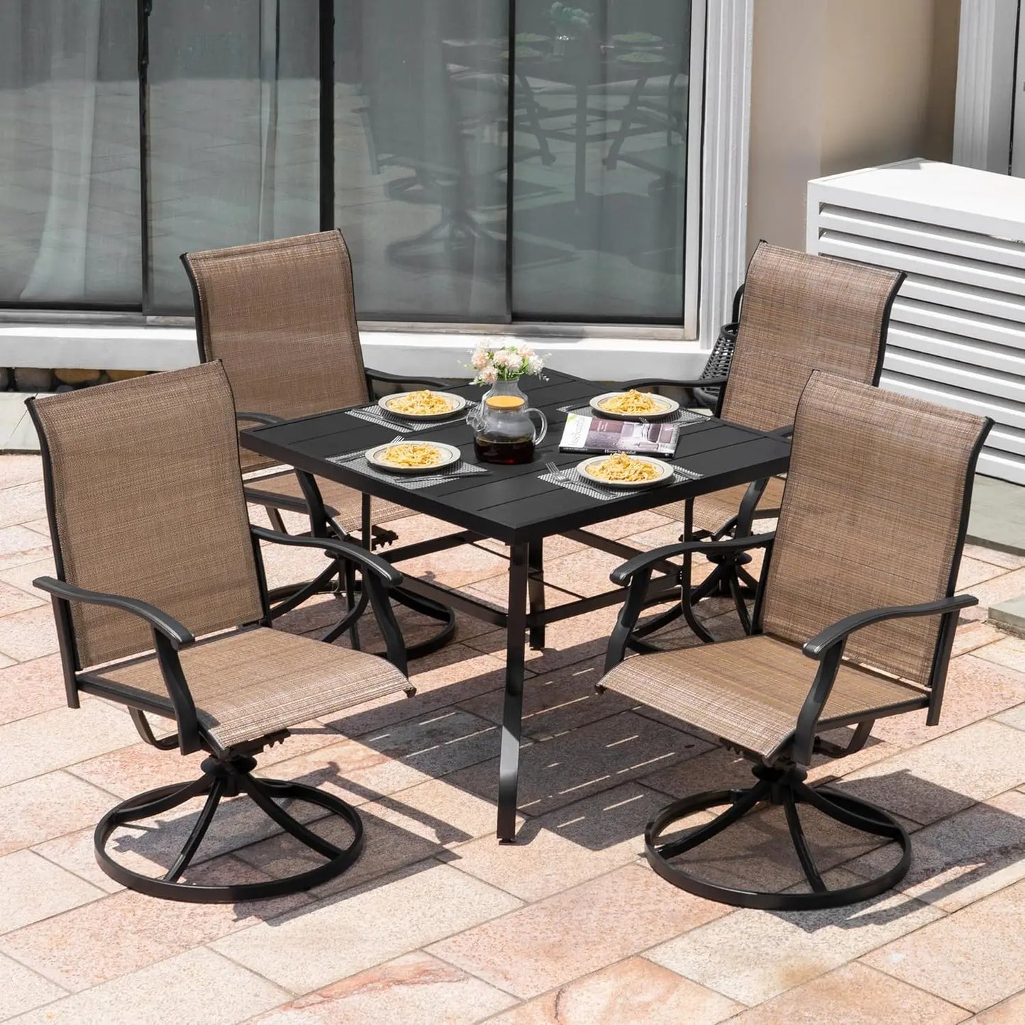 Swivel Sling Patio Dining Chairs Set of 4 All-Weather Textilene Iron Frame Outdoor Lawn Garden Backyard , Custom