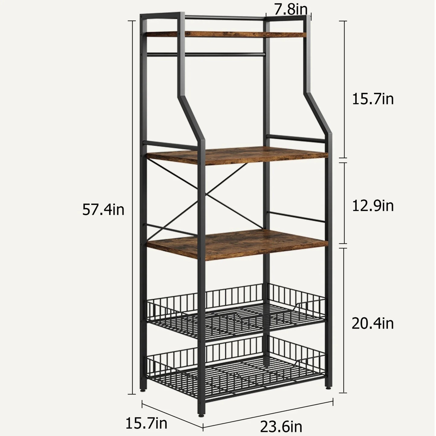 Kitchen Bakers Rack Microwave Oven Stand with 2 Large Wire Basket Industrial Coffee Bar Station