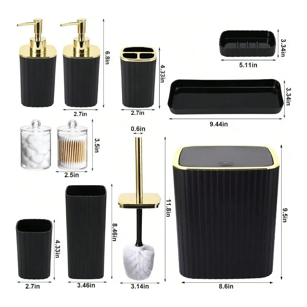 Plastic 10 Piece Bathroom Accessory Set With Toilet Brush Dispenser