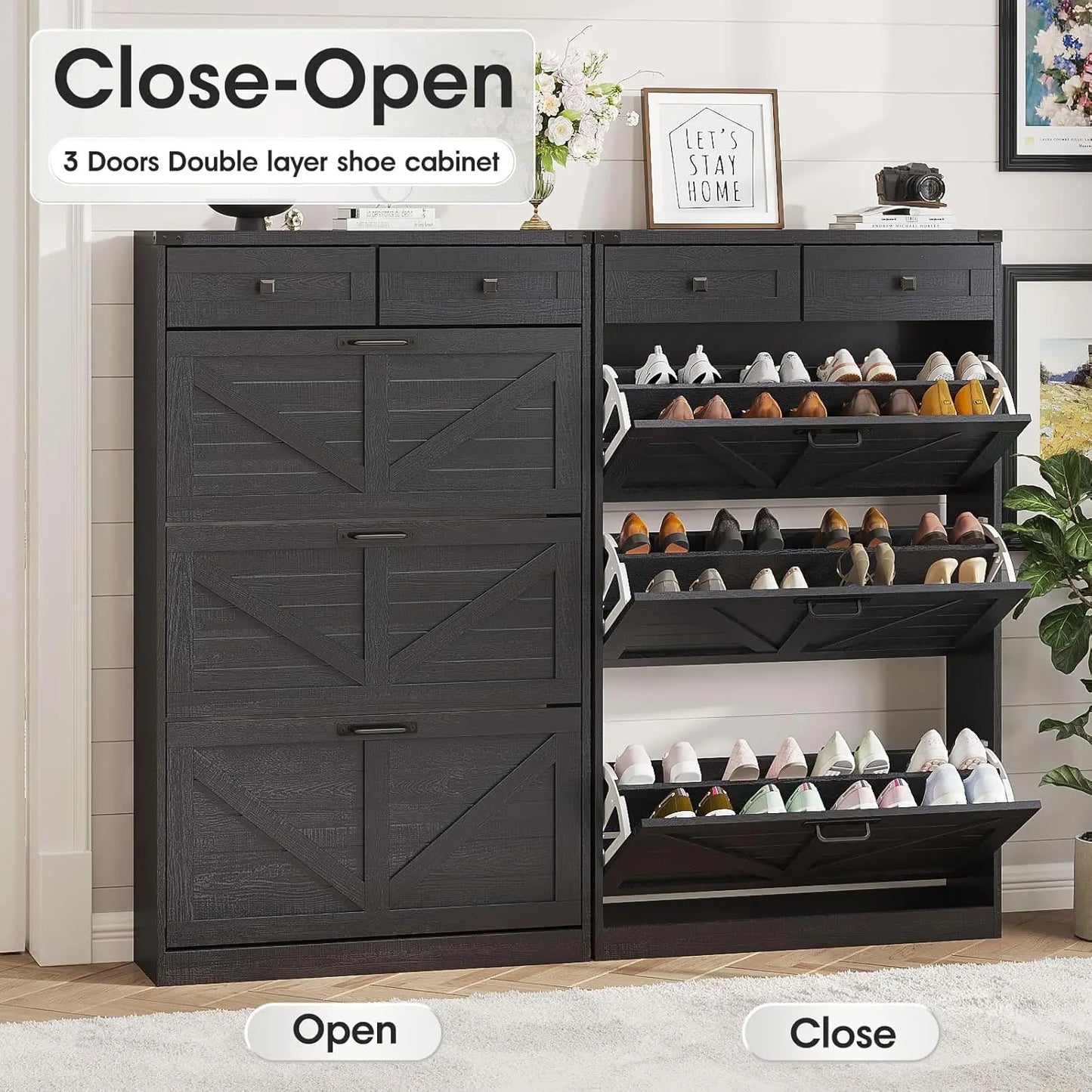Shoe Cabinet with 3 Flip Drawers & 2 Drawers,Freestanding Shoe Storage Cabinet for Entryway,Farmhouse Narrow Slim, Custom