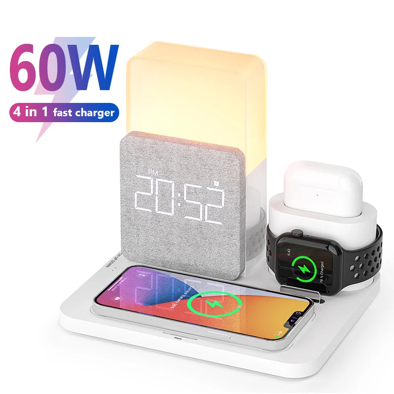 COLSUR 4 In 1 Wireless Charging Dock Alarm Clock For iPhone Apple Watch AirPods