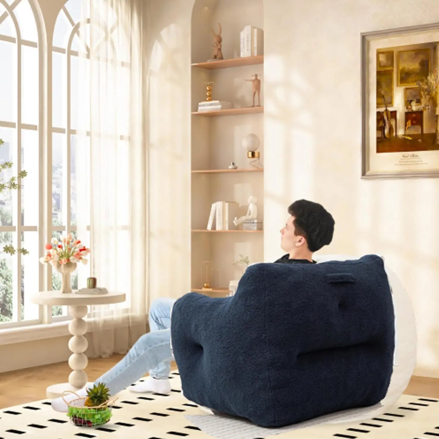 Memory Foam Bean Bag Chair For Adults With Arms FauxFur