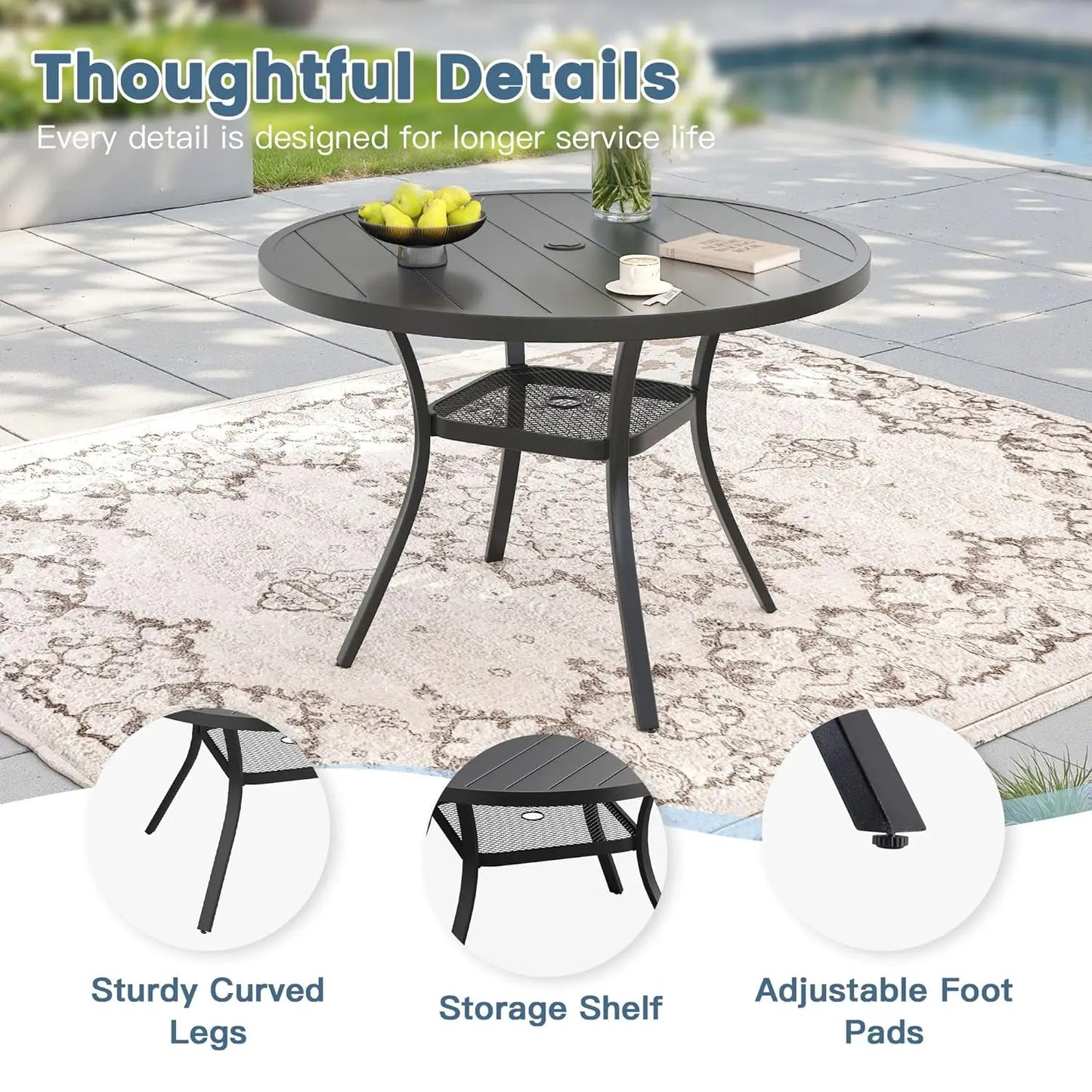 Outdoor Patio Dining Set With Four Textilene Swivel Chairs And Round Table