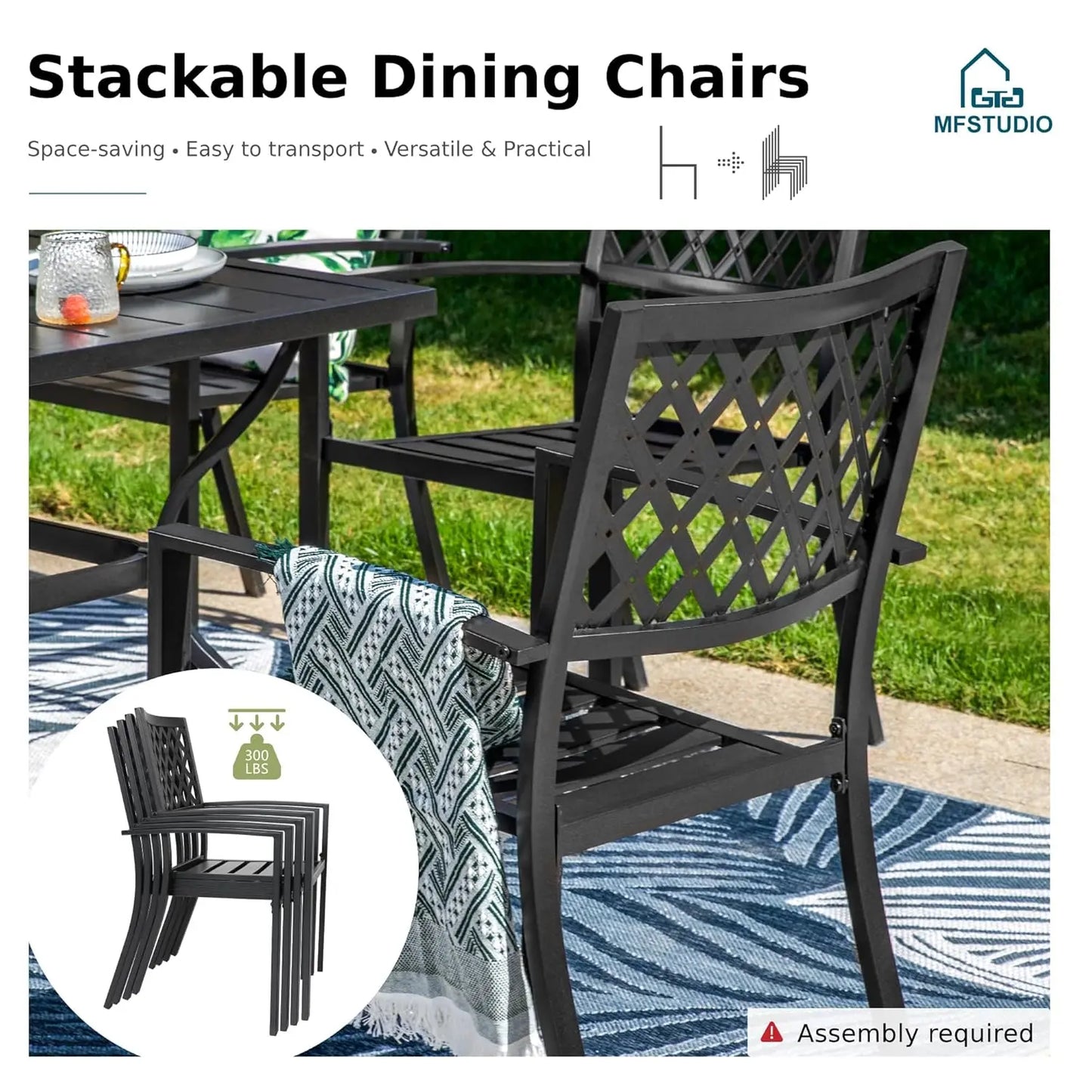 Round Outdoor Dining Set Wrought Iron 5 Piece Table & Chairs with Umbrella Hole for Deck Backyard Poolside Garden, Custom