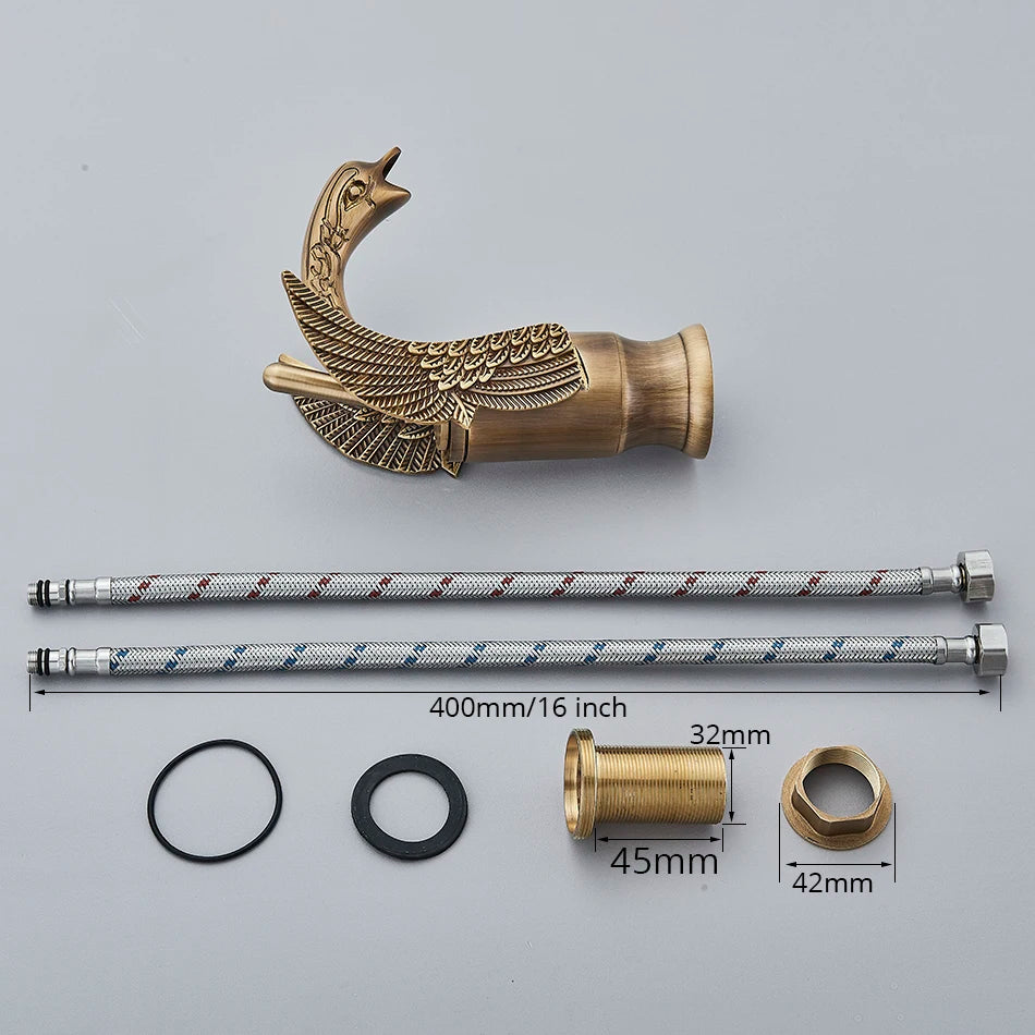 Uythner Luxury Swan Bath Basin Brass Faucet Cold and Hot Water Mixer Taps Black /Gold/Antique Bathroom Washbasin Crane