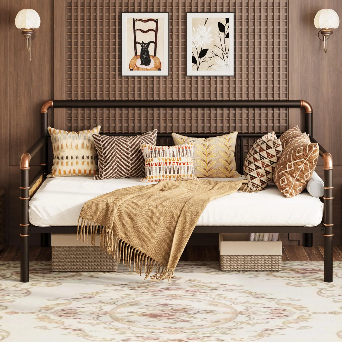 Heavy Duty Metal Daybed Frame Steel Slats Support Noise-Free Headboard Sofa Bed for Living Room Bedroom Guest Room, No Box Spring Needed