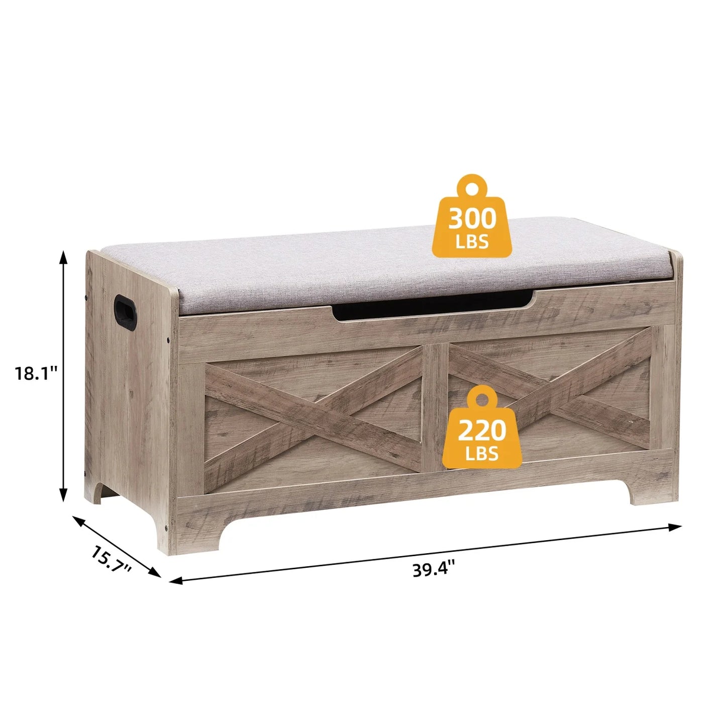 Storage Chest Wood Storage Bench with Seating and 2 Safety Hinge Farmhouse Entryway Bench with Storage for Bedroom Living Room