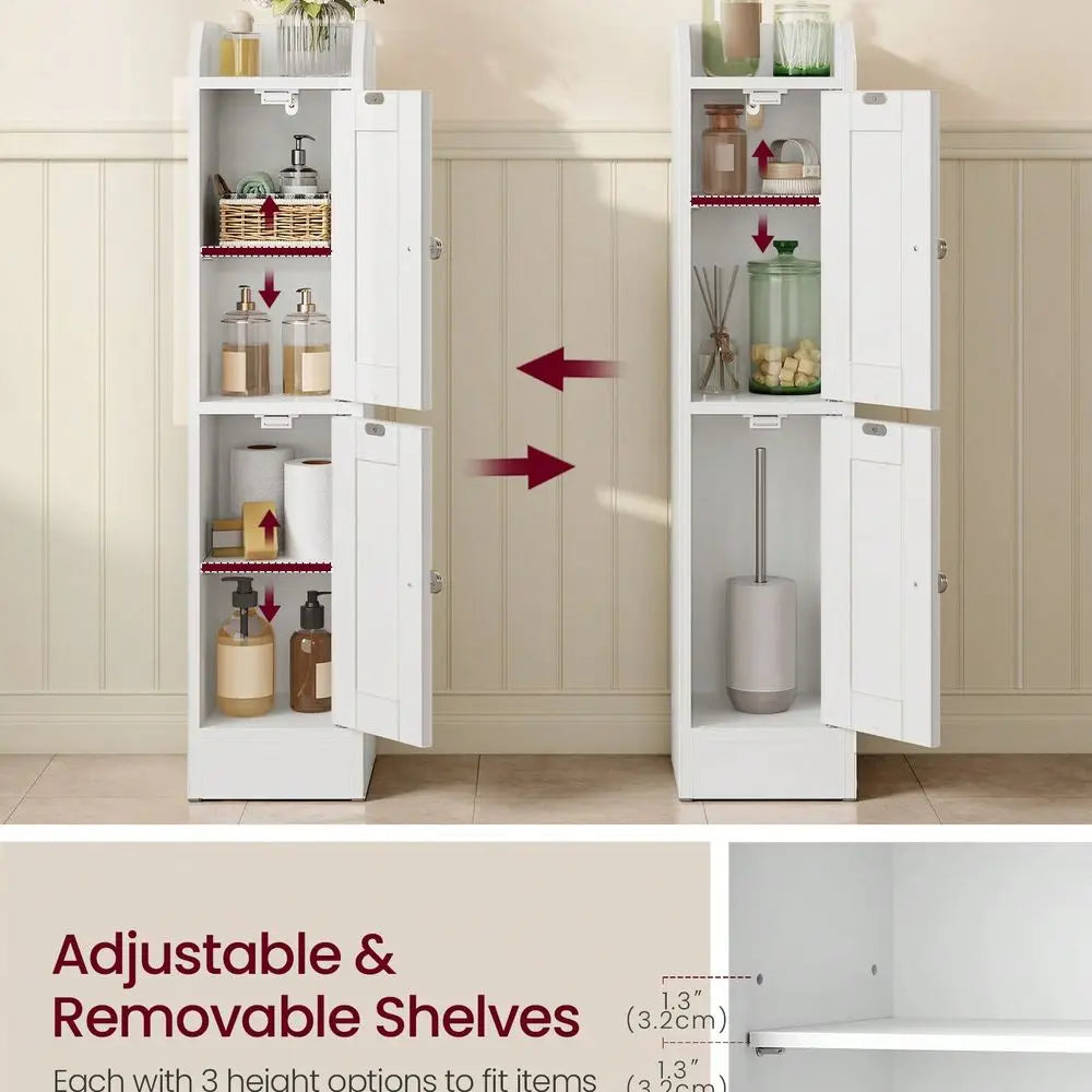 Slim Storage Cabinet With Reversible Doors, Small Storage Corner Floor Cabinet, Narrow Orgnizer, Adjustable Shelves, Far