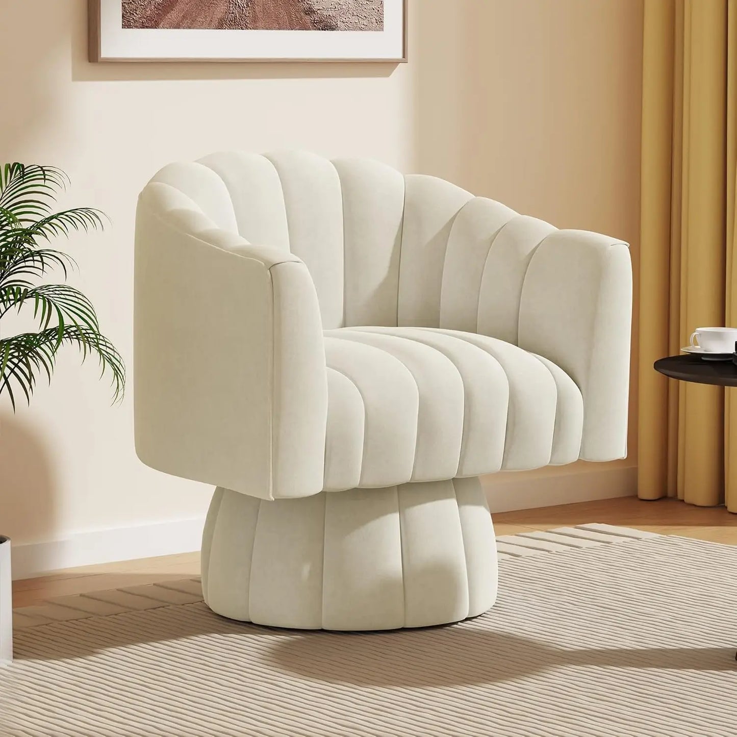 MOYU Velvet Upholstered Swivel Accent Chair 360 Degree Spin Armrest