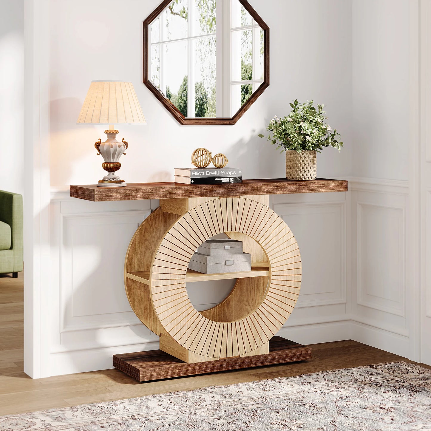 Tribesigns Modern Console Table With Storage Shelves And Round Base