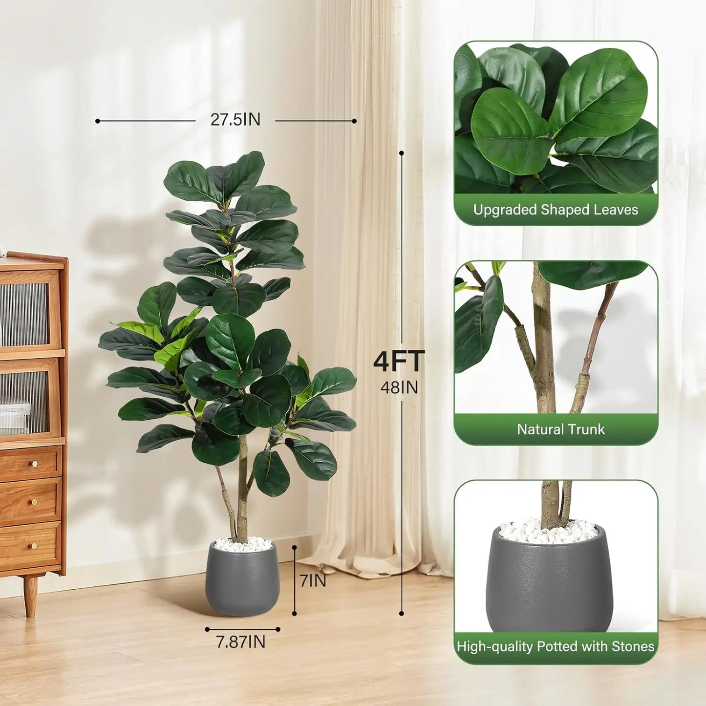 HiMISSCN Fiddle Leaf Fig Tree Artificial Planter