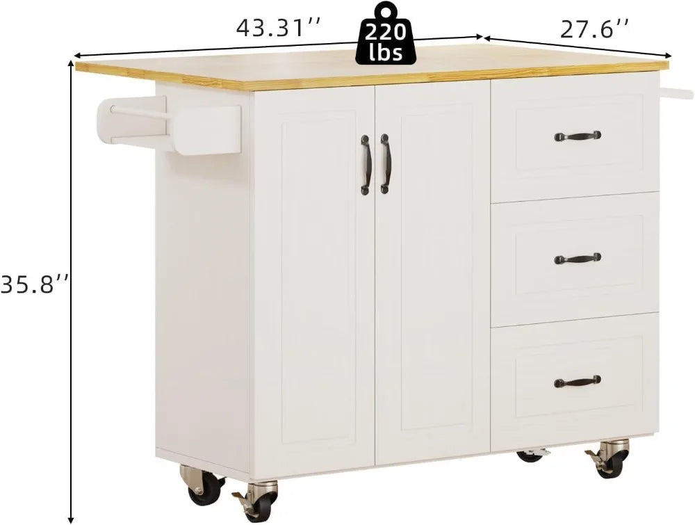 Portable Rolling Kitchen Island With Storage And Towel Rack