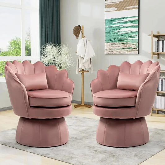 MOYU Mid Century Velvet Barrel Chair With Lumbar Pillow