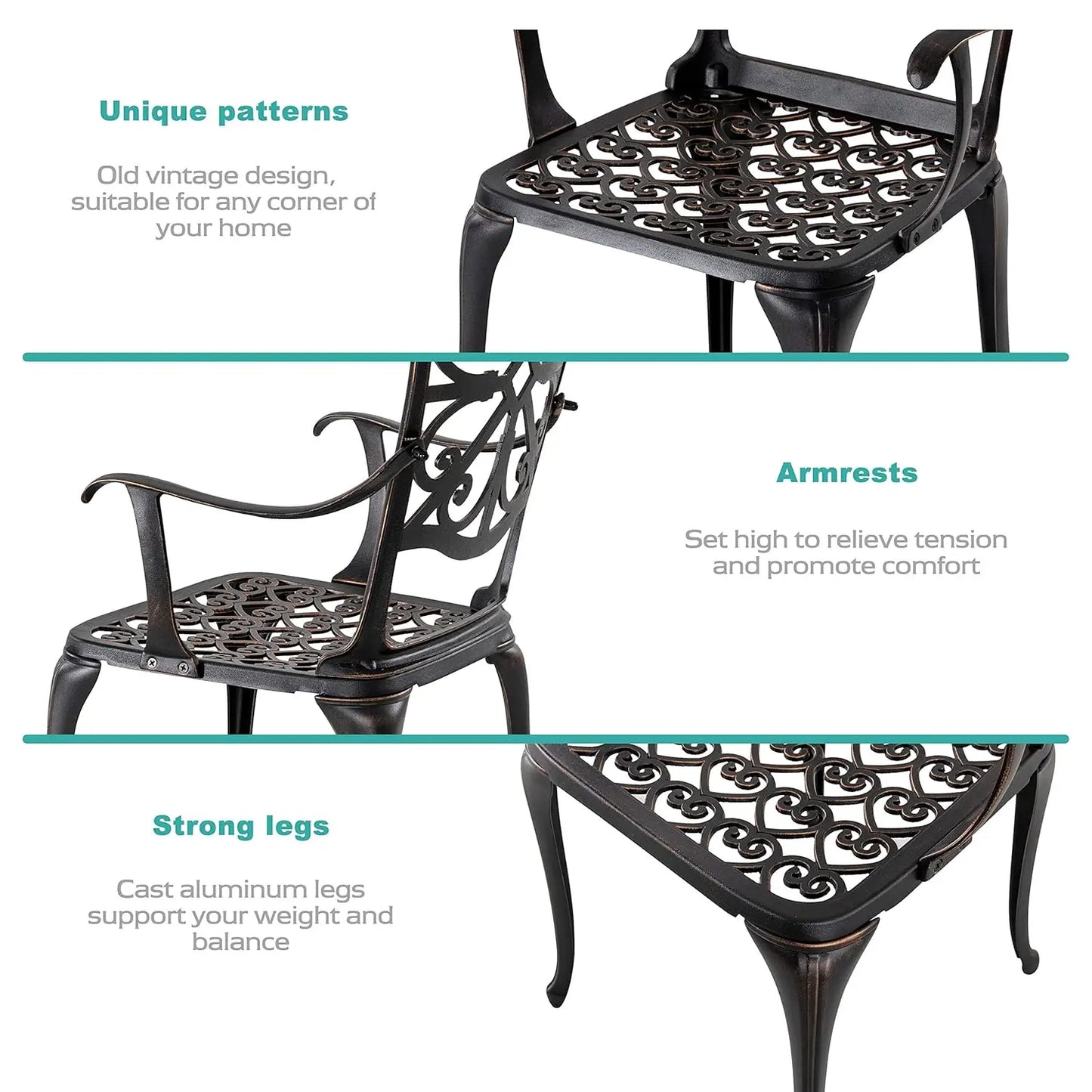 3 Piece Outdoor Bistro Set Cast Aluminum Patio Table Chairs
