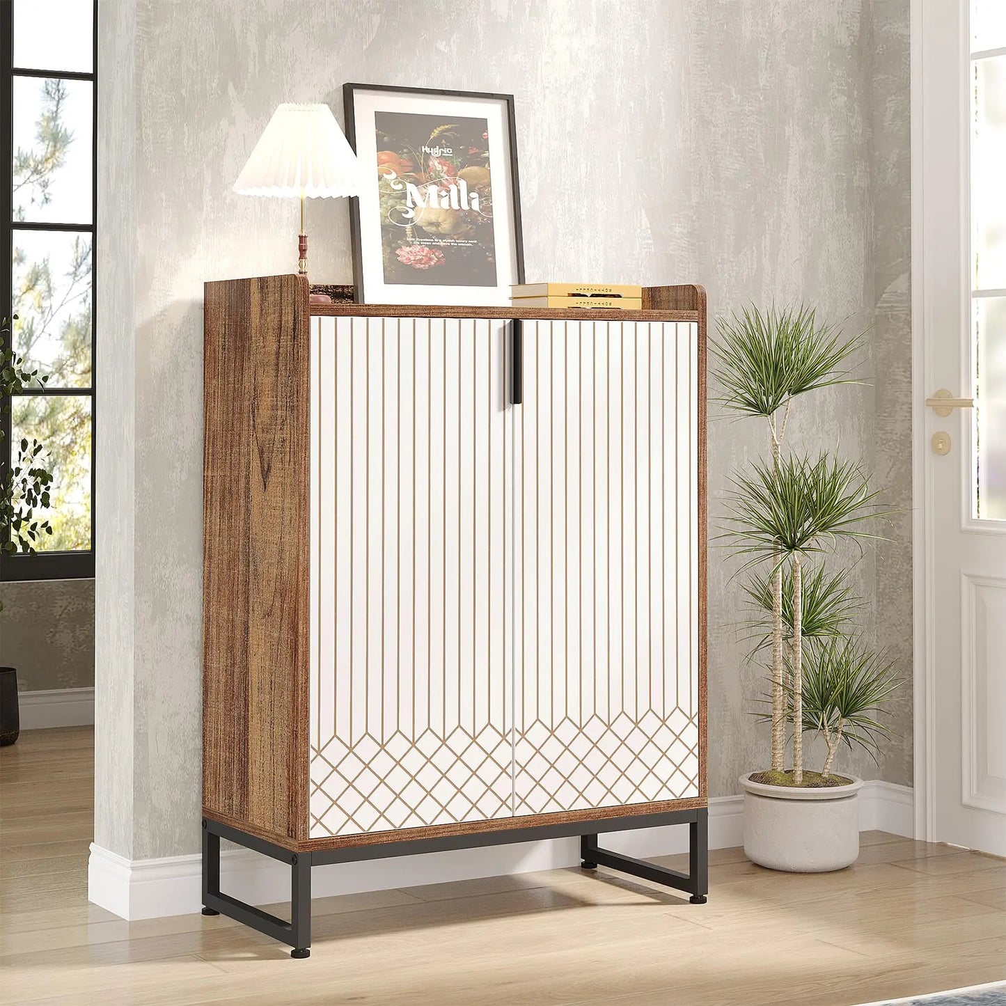 Tribesigns Wooden Shoe Cabinet With Doors For Home Storage