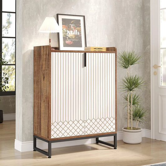 Tribesigns Wooden Shoe Cabinet With Doors For Home Storage