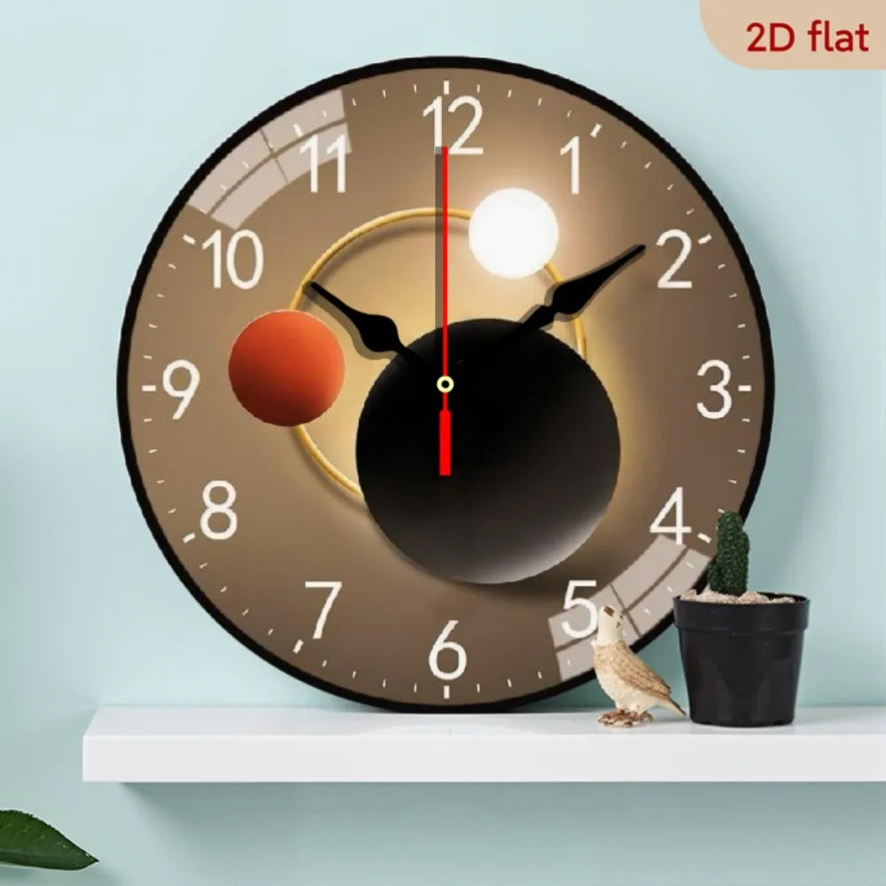 1pc 2D Planar Geometric Lamp Silent Round Wall Clock | Wooden Frame, Wall-Mounted, Wooden Quartz Design, Suitable for Indoor and